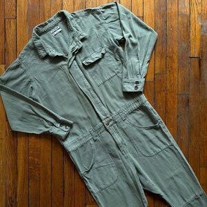 Man X OneTeaspoon Oversized Flight Suit Jumpsuit Men Small Green Grey Snap Butto